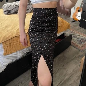 Midi satin floral skirt